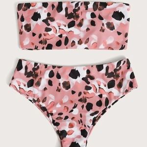 All over print bandeau high waisted bikini